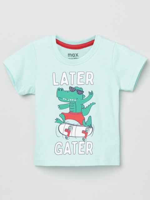 

max Boys Turquoise Blue Green Printed Cotton Pure Cotton T-shirt