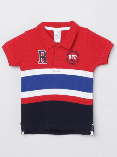 

max Boys Red Blue Striped Polo Collar Pure Cotton T-shirt