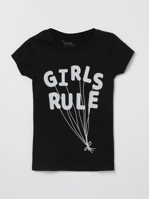 

max Girls Black & White Printed Cotton T-shirt