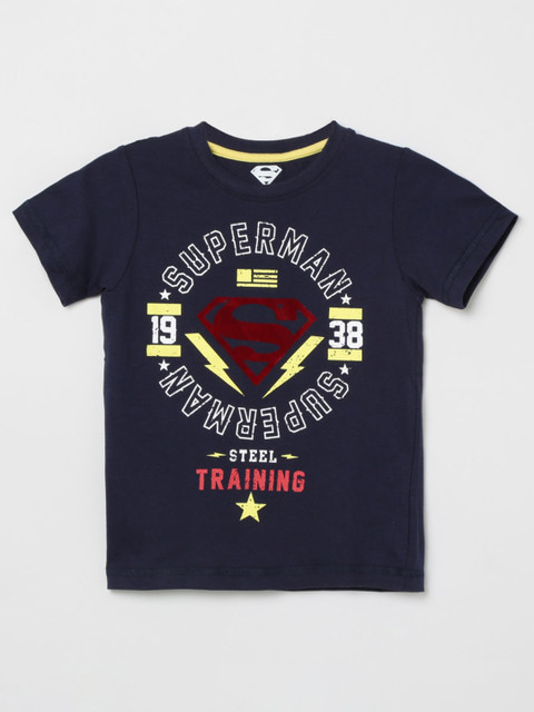 

max Boys Blue Printed Typography Pure Cotton T-shirt