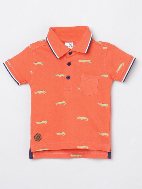 

max Boys Orange Printed Polo Collar Cotton Pure Cotton T-shirt