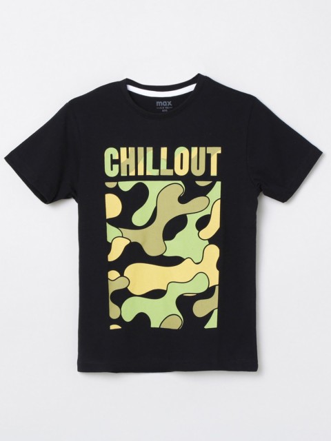 

max Boys Black & Yellow Printed T-shirt