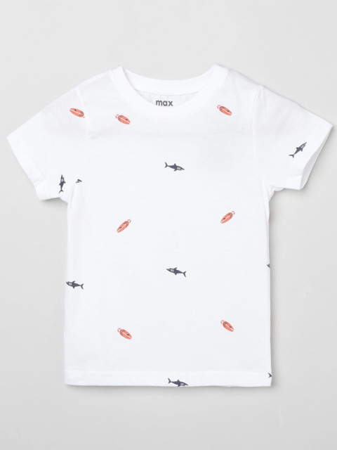 

max Boys White Black Printed Pure Cotton T-shirt