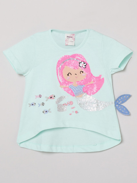 

max Girls Blue Printed Cotton Pure Cotton T-shirt
