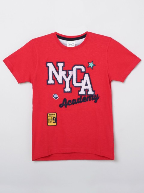 

max Boys Red & White Typography Printed Applique T-shirt