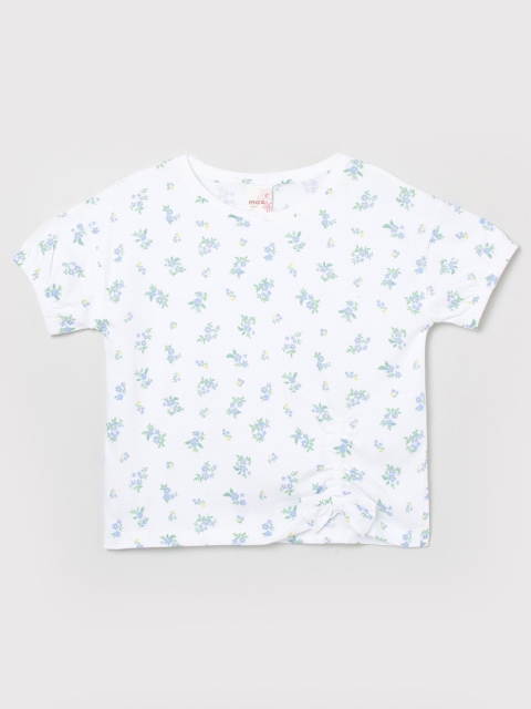 

max Girls White Floral Printed Tropical Raw Edge T-shirt