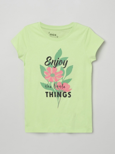 

max Girls Green & Pink Printed T-shirt