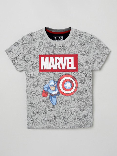 

max Boys Grey and Red Marvel Printed Cotton Pure Cotton T-shirt