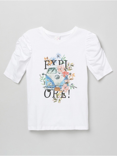 max Girls White Typography Printed Pure Cotton T-shirt