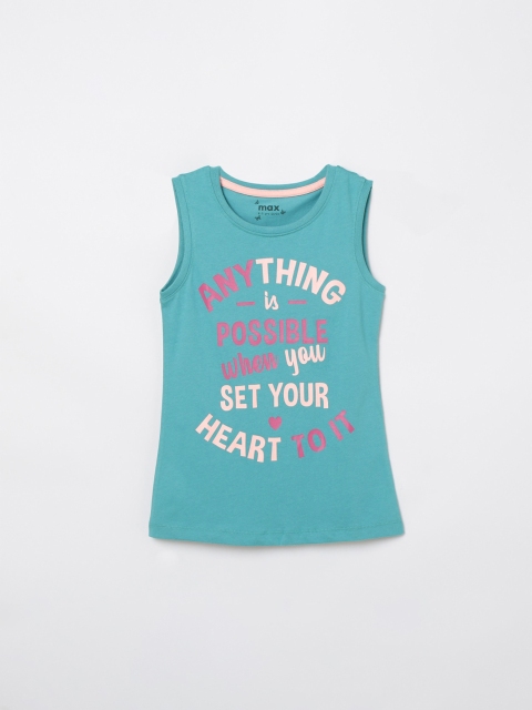 

max Girls Teal Typography Printed Pure Cotton T-shirt