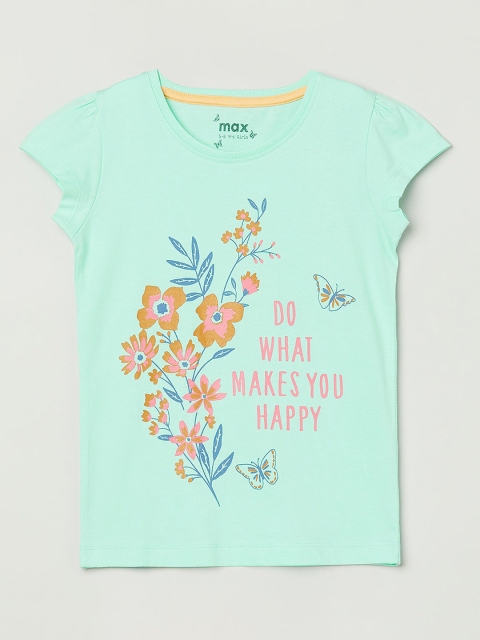 

max Girls Blue & Pink Floral Printed T-shirt