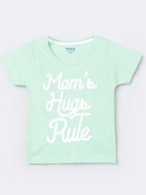 

max Boys Green and White Typography Printed Cotton Pure Cotton T-shirt