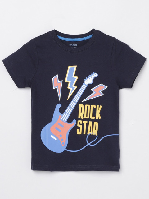 

max Boys Blue Typography Printed Applique T-shirt