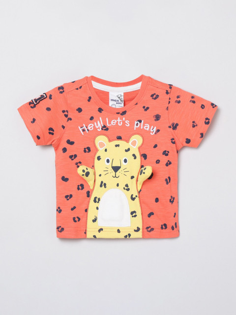 

max Boys Orange & Yellow Applique T-shirt