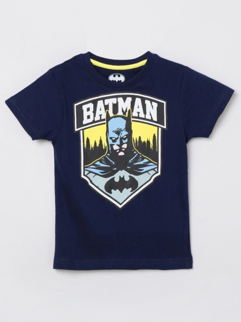 

max Boys Blue Yellow Batman Printed Cotton Pure Cotton T-shirt