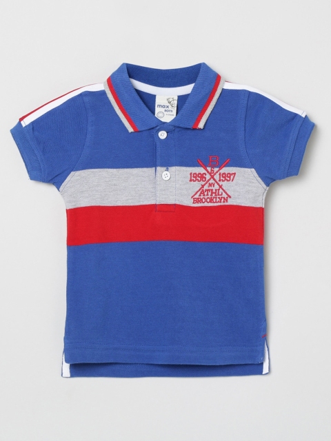 

max Boys Blue Red Colourblocked Polo Collar Cotton Pure Cotton T-shirt