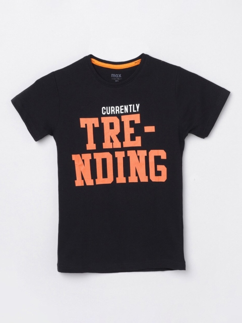 

max Boys Black and Orange Typography Printed Cotton Pure Cotton T-shirt