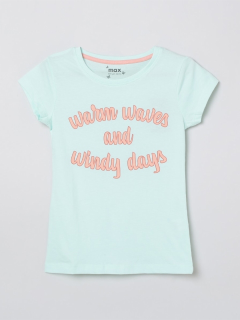 

max Girls Green Printed Cotton Pure Cotton T-shirt
