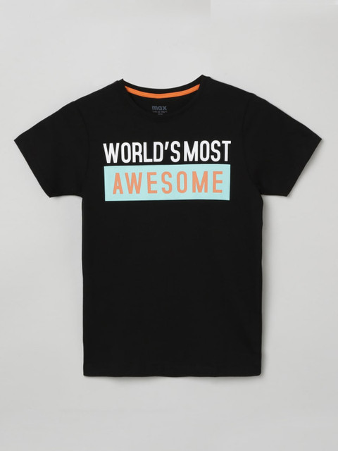 

max Boys Black & Blue Typography Printed T-shirt