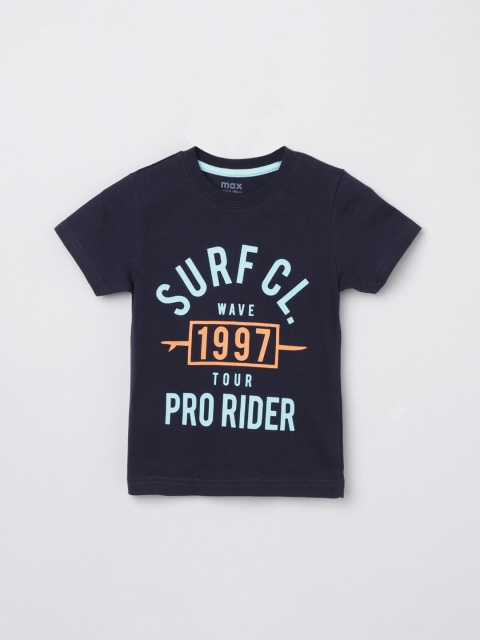 

max Boys Blue Typography Printed Pure Cotton T-shirt