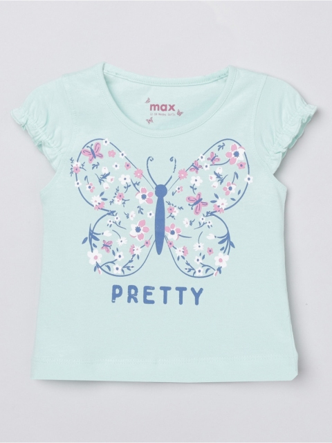 

max Girls Blue Printed Pure Cotton T-shirt