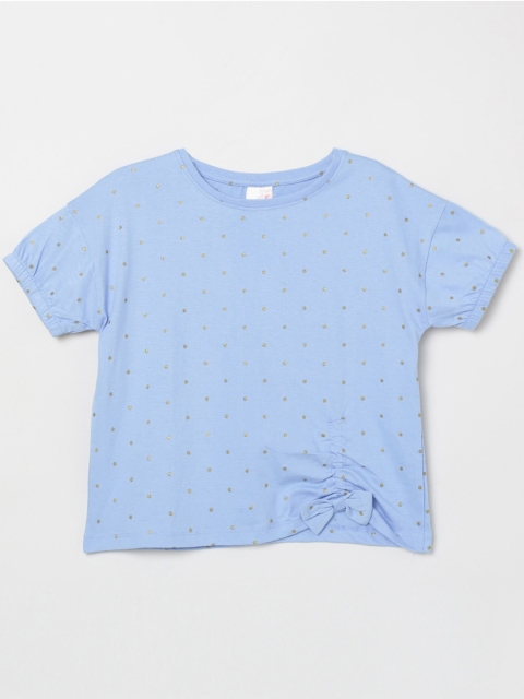 

max Girls Blue Printed V-Neck T-shirt