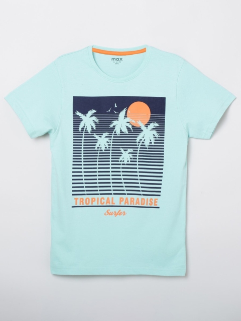 

max Boys Blue and Yellow Graphic Printed Cotton T-shirt