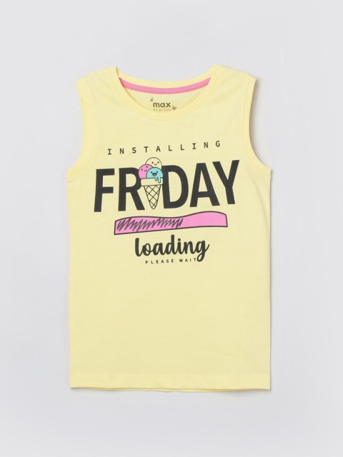 

max Girls Yellow Printed Cotton Pure Cotton T-shirt