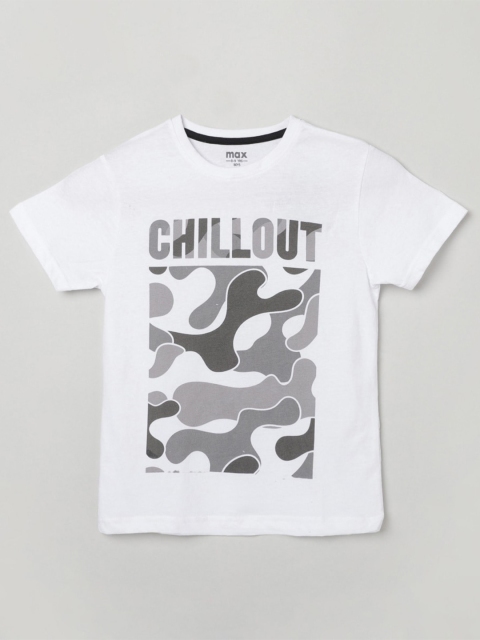 

max Boys White Black Camouflage Printed Cotton Pure Cotton T-shirt