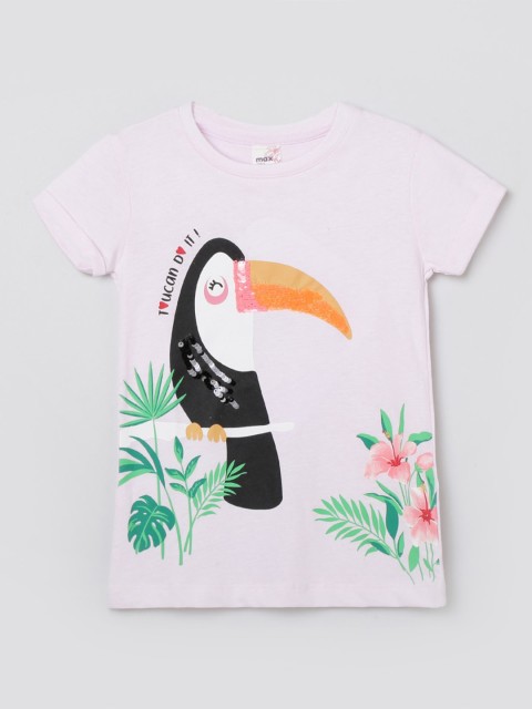 

max Girls Purple Green Floral Printed Tropical Pure Cotton T-shirt