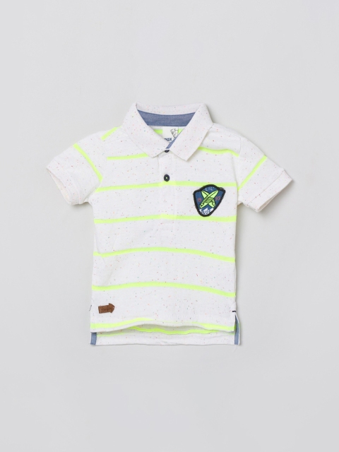 

max Boys White Yellow Striped Polo Collar Pure Cotton T-shirt