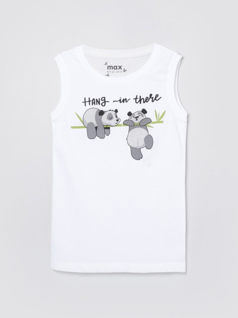 

max Girls White & Grey Panda Printed T-shirt