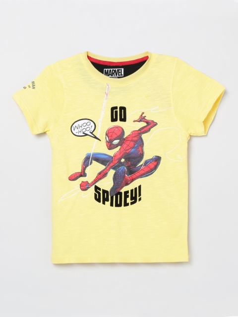

max Boys Yellow and Black Graphic Printed Cotton Pure Cotton T-shirt
