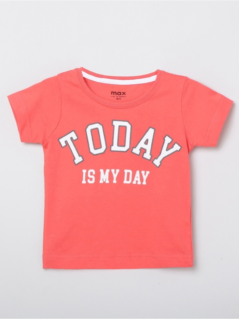 

max Boys Coral White Typography Printed Cotton Pure Cotton T-shirt