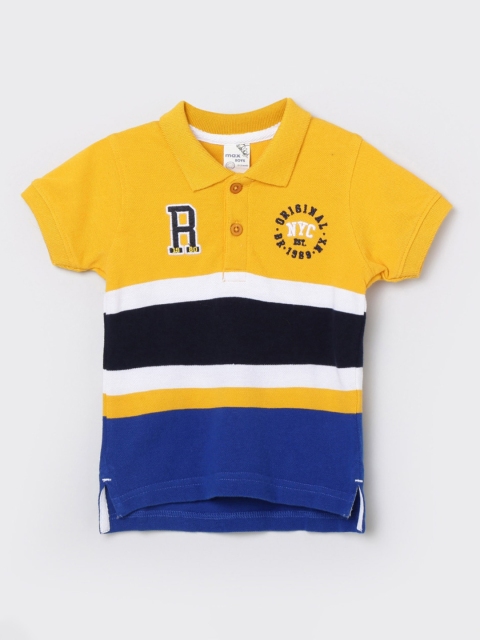 

max Boys Yellow Black Striped Polo Collar Pure Cotton T-shirt
