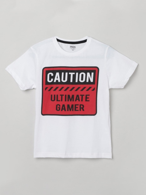

max Boys White Red Printed Cotton Pure Cotton T-shirt