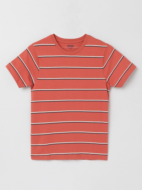 

max Boys Maroon & Yellow Striped T-shirt