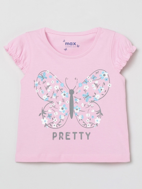 

max Girls Pink & Grey Printed T-shirt