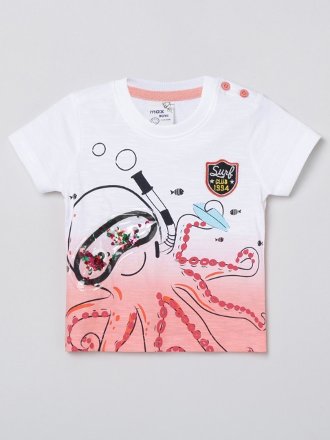 max Boys White Red Printed Applique Pure Cotton T-shirt