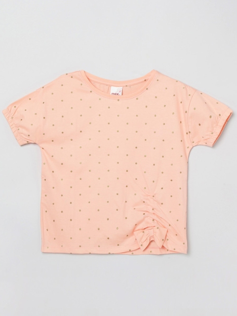 

max Girls Orange Printed Bow Pure Cotton T-shirt