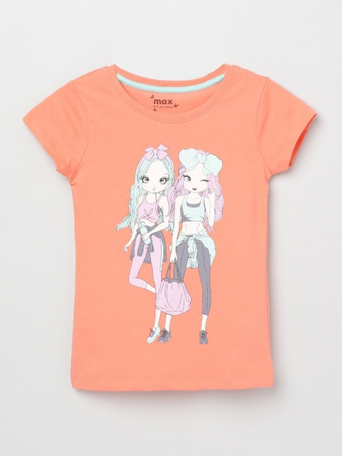 

max Girls Pink Printed Cotton Pure Cotton T-shirt
