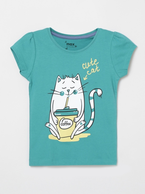 

max Girls Green & White Conversational Printed T-shirt