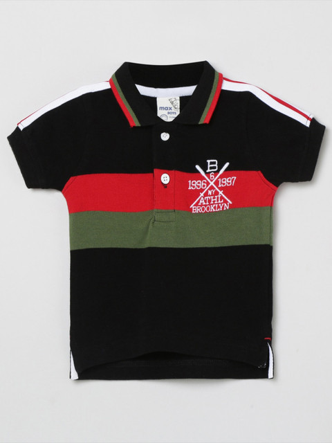 

max Boys Black Polo Collar Applique T-shirt