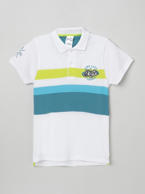 

max Boys White & Blue Colourblocked Polo Collar T-shirt