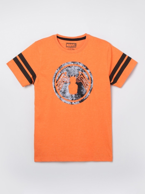 

max Boys Orange and Black Graphic Printed Cotton Pure Cotton T-shirt