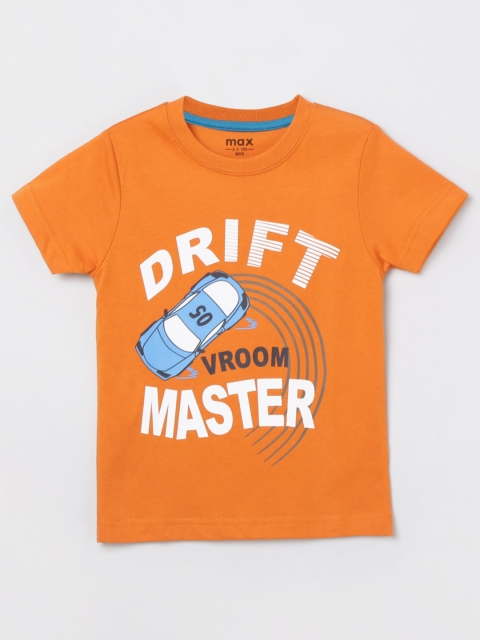 

max Boys Orange White Typography Printed Cotton Pure Cotton T-shirt
