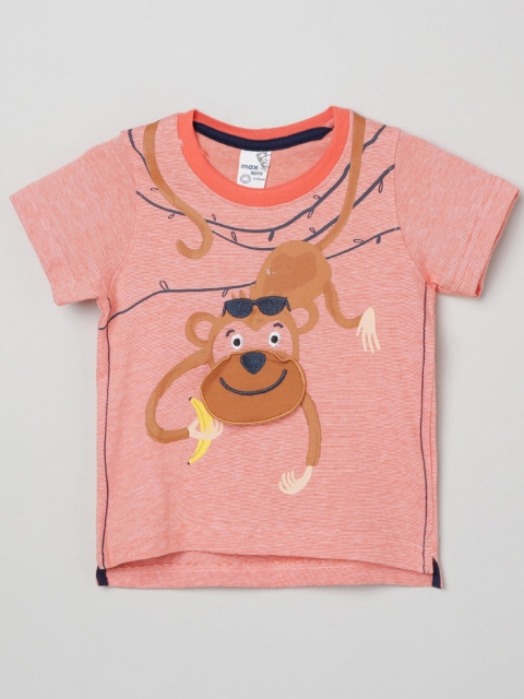 

max Boys Orange Printed Embroidered Pure Cotton T-shirt