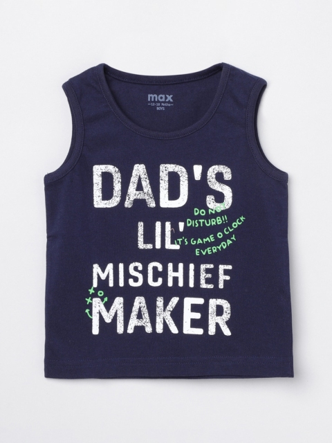 

max Boys Blue Typography Printed Cotton Pure Cotton T-shirt