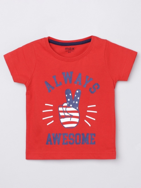 

max Boys Red Typography Printed T-shirt