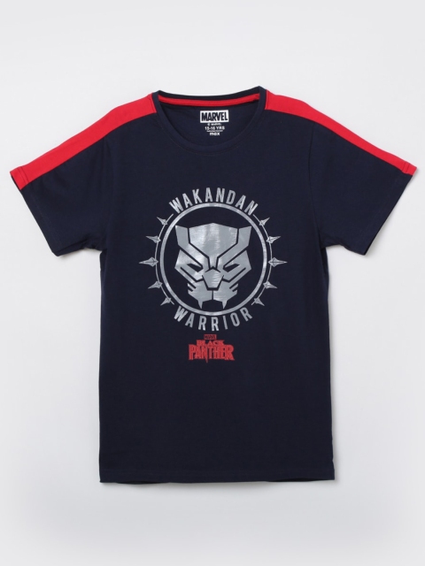 

max Boys Navy Blue & Red Black Panther Printed T-shirt